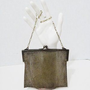 Antique 1920's Gold Soldered Metal Chain Mesh Flapper Purse Handbag